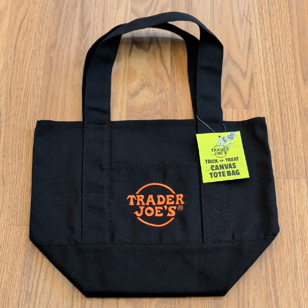 Trader Joe's Mini Tote Bag Black Orange NWT
